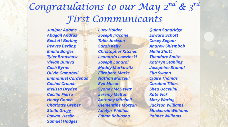 May 2 & 3 First Communicants
