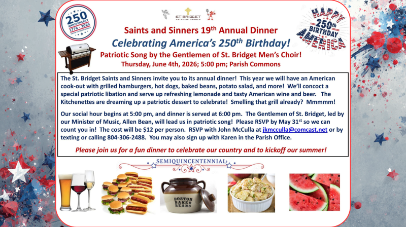 Saints and Sinner June 2026 Dinner